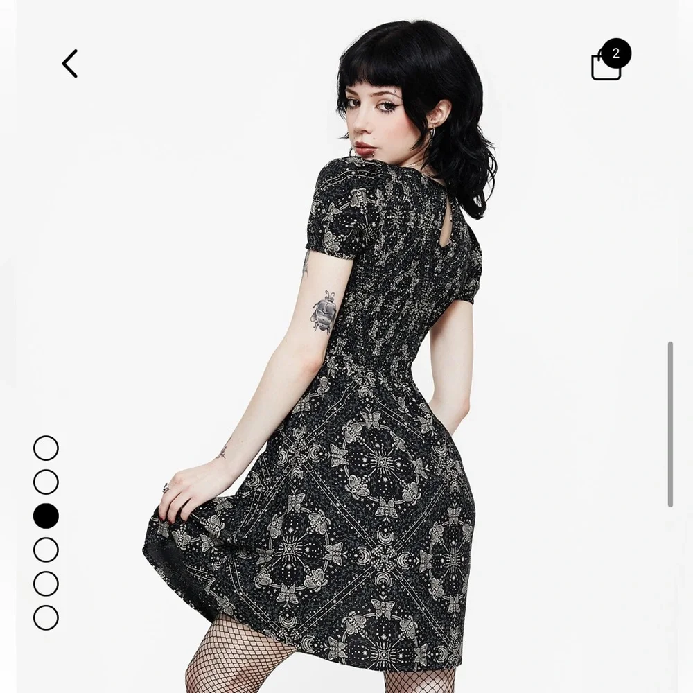 Poem Moth Print Puff Sleeve Mini Dress - Picture 3 of 4